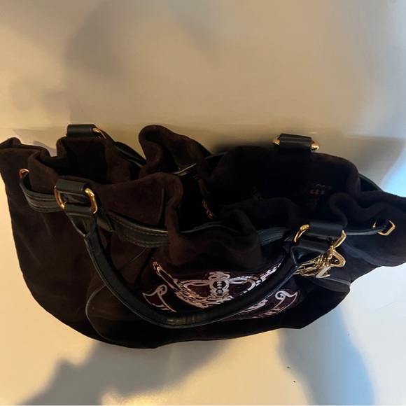 Vintage Black JUICY COUTURE Purse Velour Y2K Shoulder Bag Satchel - Picture 5 of 14